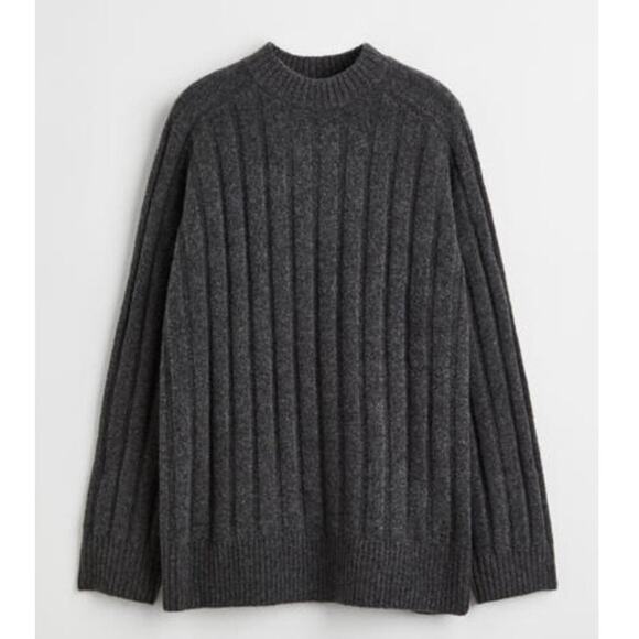 H&M Oversized Rib-Knit Sweater Gray Size XS Wool Blend Chunky Warm Minimalist - Picture 1 of 8